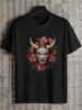 1pc Oni Mask Graphic T-shirt - 180g Cotton Crew Neck Short Sleeve Tee with Vibrant Floral & Geometric Print