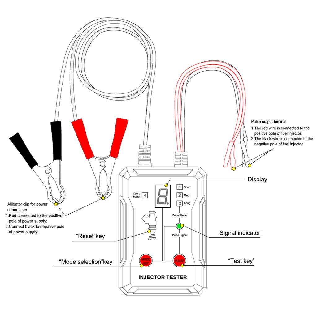 Rengjøringsverktøy for drivstoffinjektortester opptil 8 pulsmoduser Injektortester Kortslutningsbeskyttelse 12V