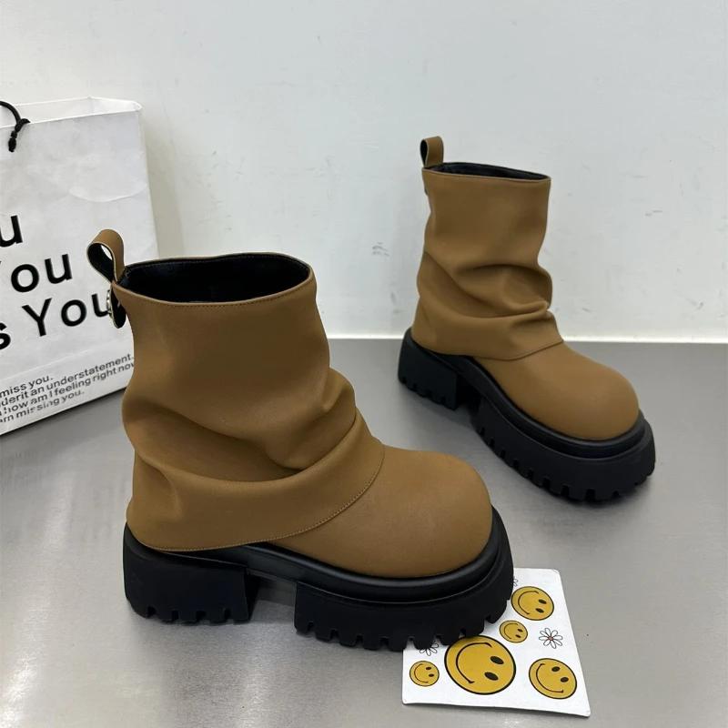 Fashion New Style Work Boots for Spring and Autumn Non-slip Wear-resistant Women Short Boots Thick-soled Zippered Mid-tube Women's Boots