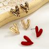 3 Pairs of Personalized and Versatile Leopard Print Heart-shaped Women's Earrings Set, Red Spray Painted Earrings