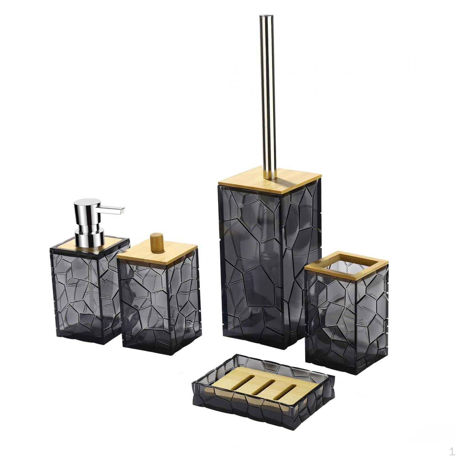 

5 Pieces Acrylic Bathroom Accessory Set Essential Soap Dispenser Vanity Accessories сірий колір