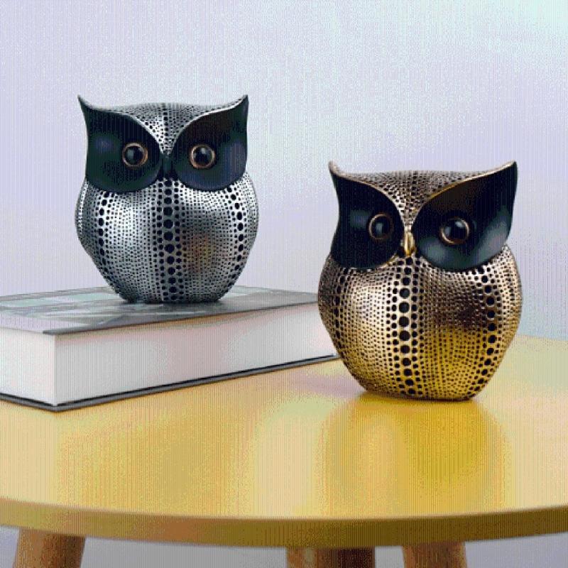 Dots Owl Statue Decorative Figurine Ornament for Home Office Resins Crafts Animal Sculpture for Book Shelf and TV Stand