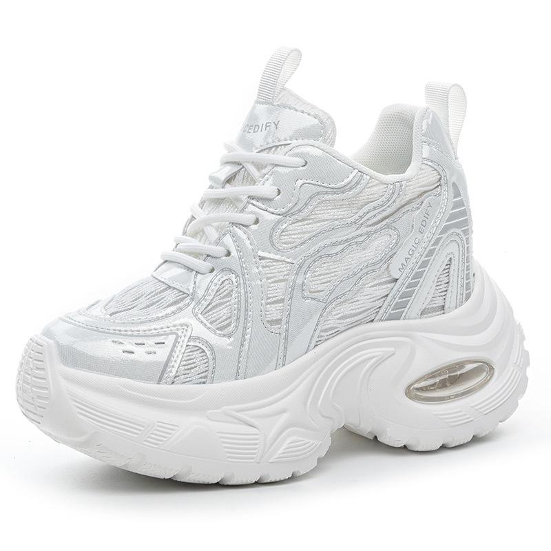 

Женские кроссовки на толстой подошве с внутренней платформой, новая сетчатая дышащая спортивная и повседневная обувь, маленькие универсальные туфли-маффины 34 белый