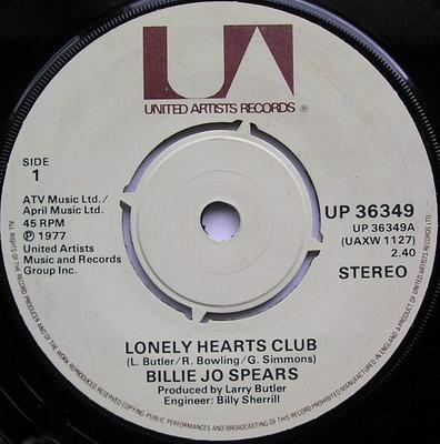 Disc de 7 inch BILLIE JO SPEARS - Lonely Hearts Club UP36349 United Artists 1977 UK Rock Folosit