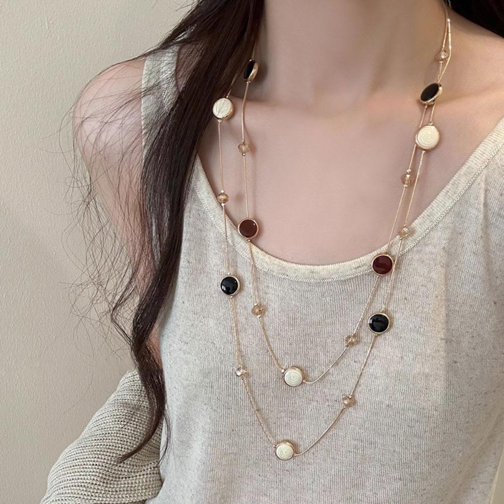 Glass Bead Pendant Necklace Metal Sweater Necklace Trendy Beads Neck Chain Party Dress Accessories