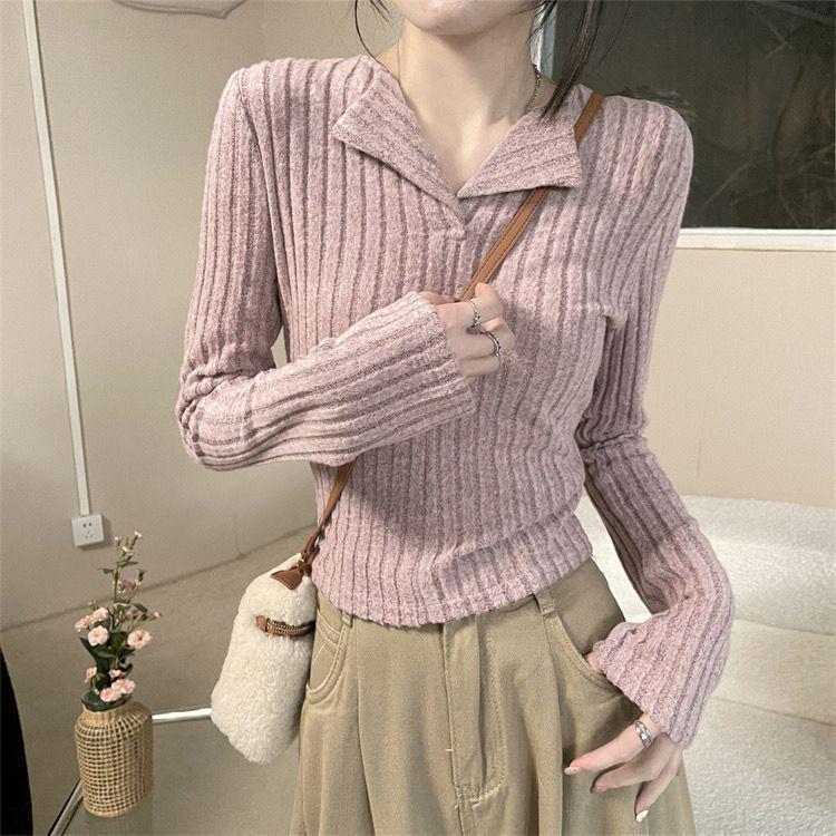 

Purple Taro Korean-Style Irregular Pleated Knit Cardigan for Women - Spring/Autumn Slim Fit Fashionable Top S