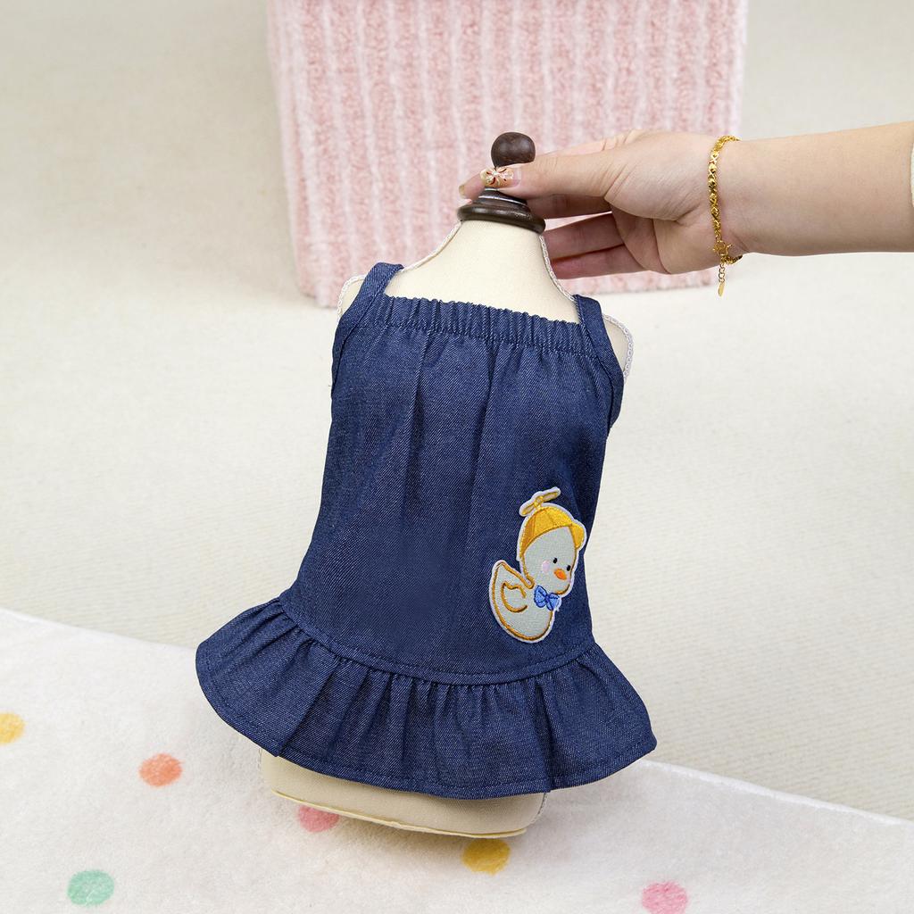 Cute pet dog dog clothes suspenders denim skirt teddy bear small dog spring and autumn summer thin