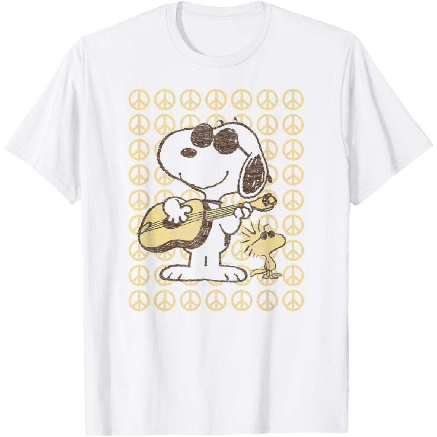

Peanuts - Футболка со Снупи, Вудстоком, гитарой и знаками мира S белый