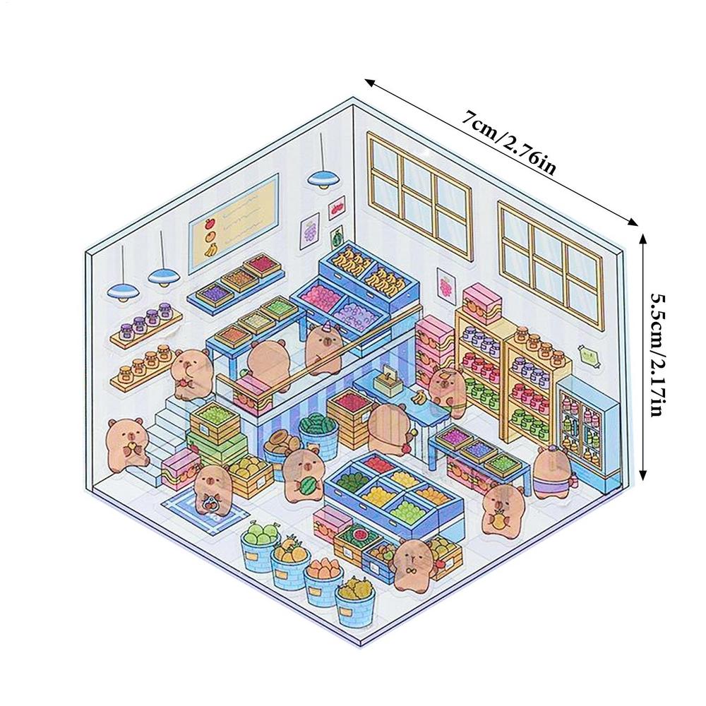 Scene Stickers Capybara 3D Miniature Scene Stickers Diary Accessories Books Decoration Cartoon Funny Decals Art Craft Supplies
