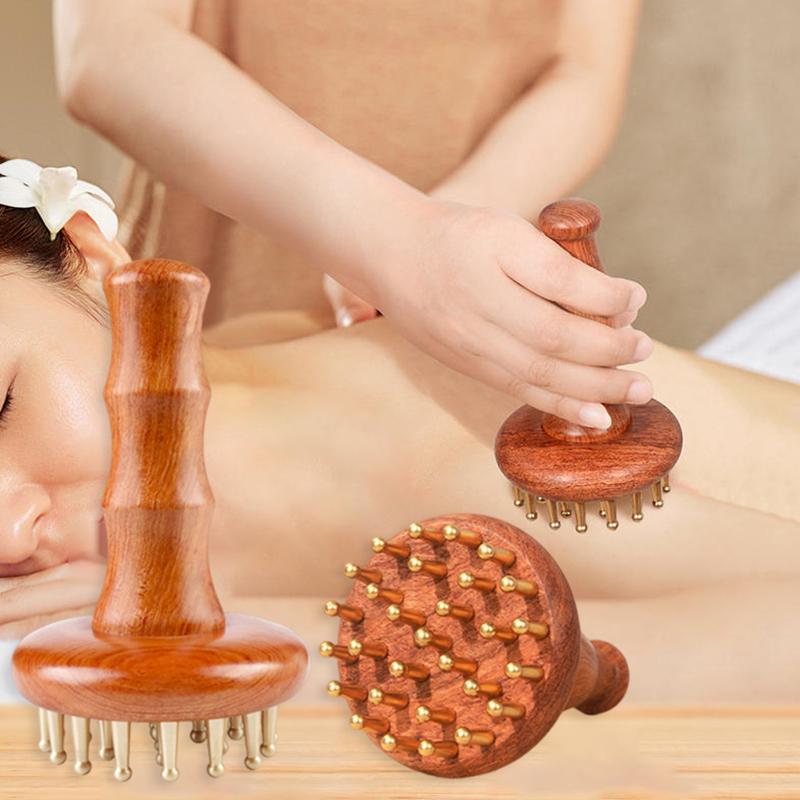

29-зубцева суцільна латунна меридіанна щітка майстерність дерев яна ручка масажна щітка багатоцільовий інструмент для краси та формування тіла