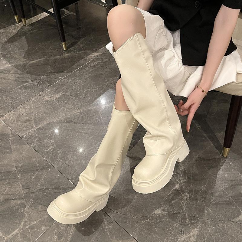 Fashion retro British style thick heel platform Martin boots women's 2025 autumn versatile new trouser tube boots long boots