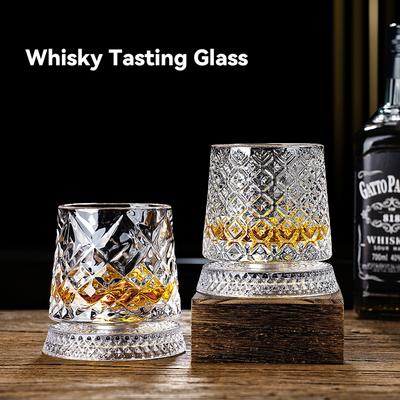 BOLTIFY  Whiskey Glasses Rotating Whisky Glass with Glass Base 360 Rotate Degrees Crystal Rum Glass for Cocktail Party Drinking