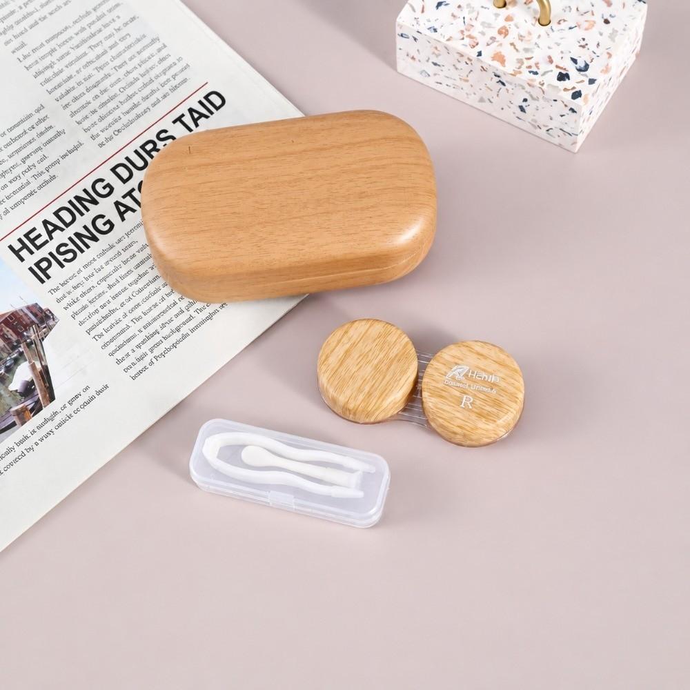 Wood Grain Lens Storage Box Dual Compartment Portable Lens Case For Business Trip