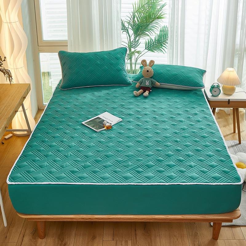 

Solid Color Waterproof Mattress Protector - Non-Slip Cotton Three-Piece Set with Urine Pad and Dust Cover. Single Pillowcase