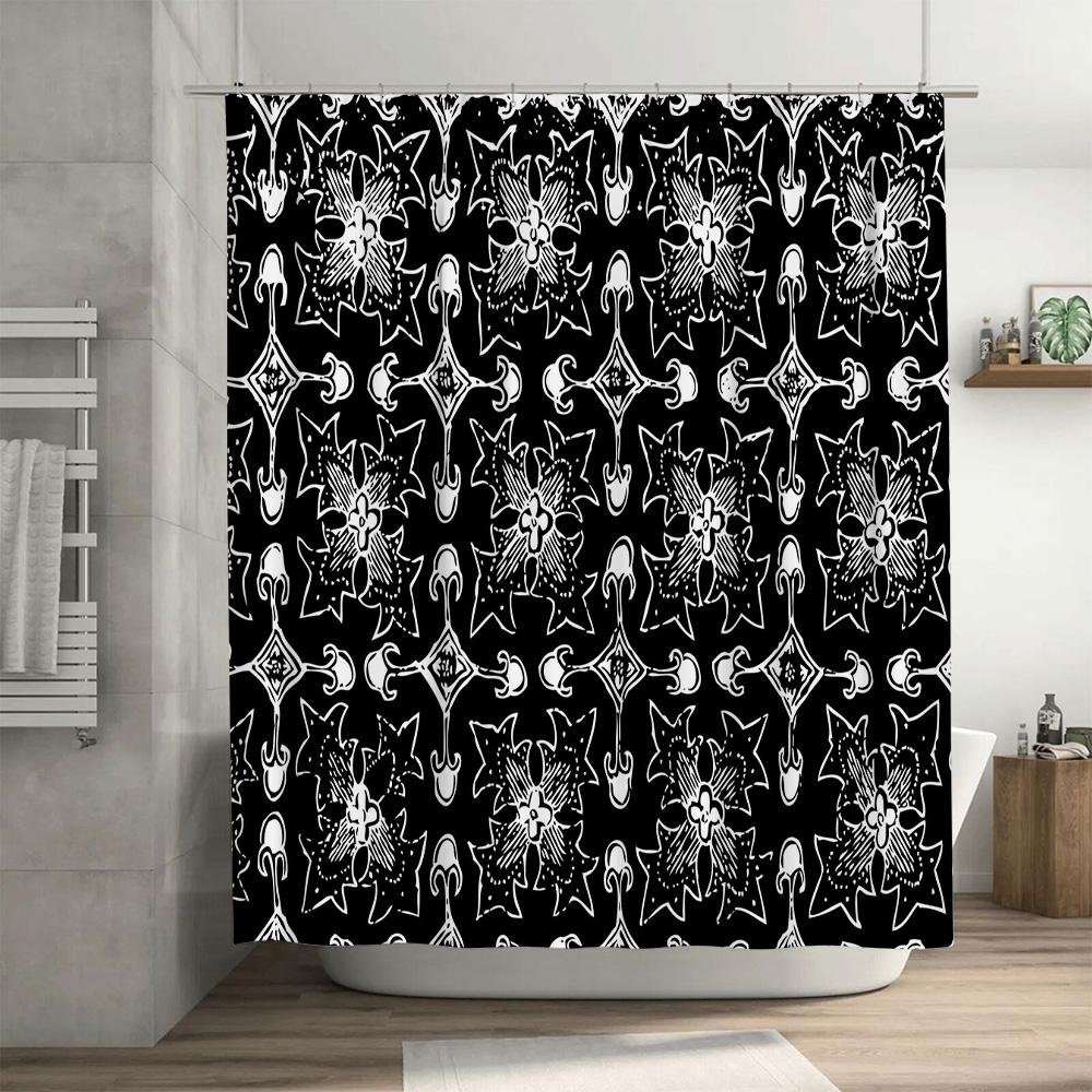 Black and white pattern shower curtain waterproof washable bathroom decor for kids' room, fancy design jacquard fabric 275cm*180