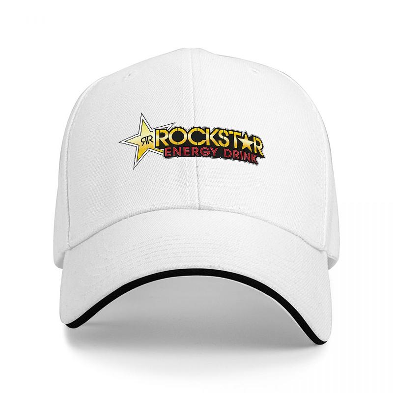 BERRETTO DA BASEBALL NERO CON BORDI BIANCHI LOGO ROCKSTAR ENERGY DRINK VESTIBILITÀ CLASSICA REGOLABILE PER Unisex E Donne