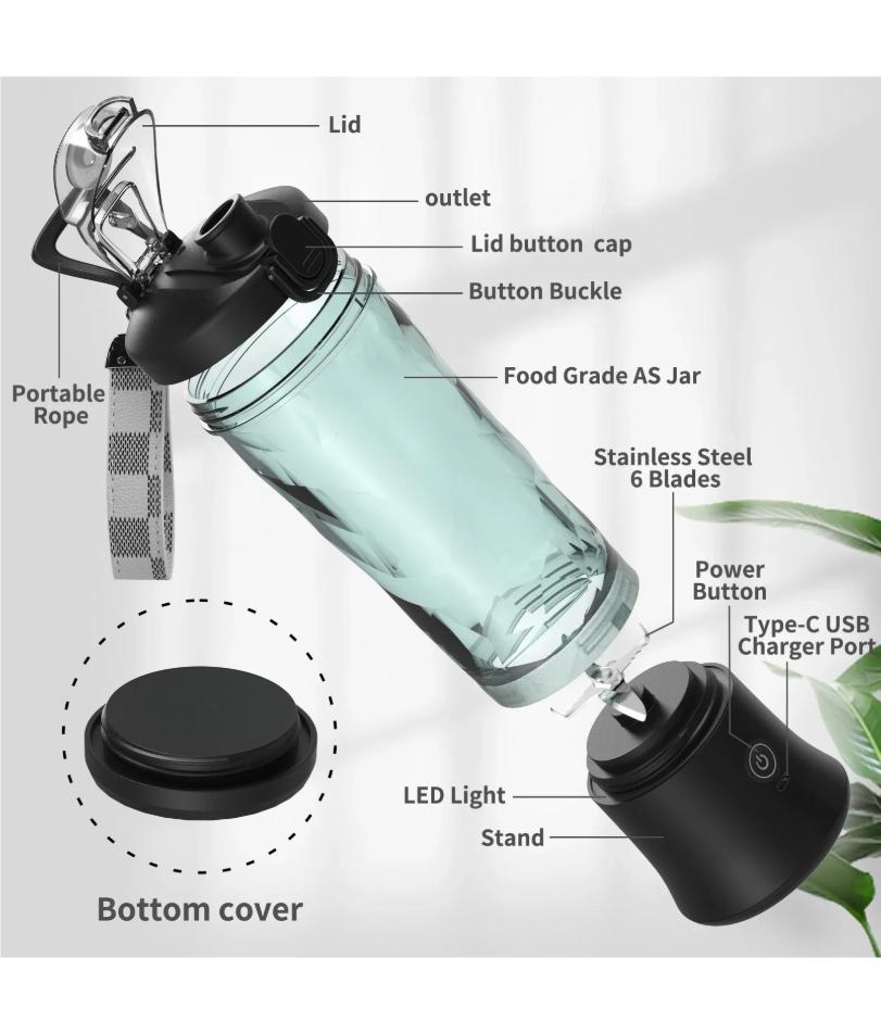 Portable Blender Electric Juicer 600ML Fruit Mixers 4000mAh USB Rechargeable Smoothie Mini Blender Multifunction Juice Maker