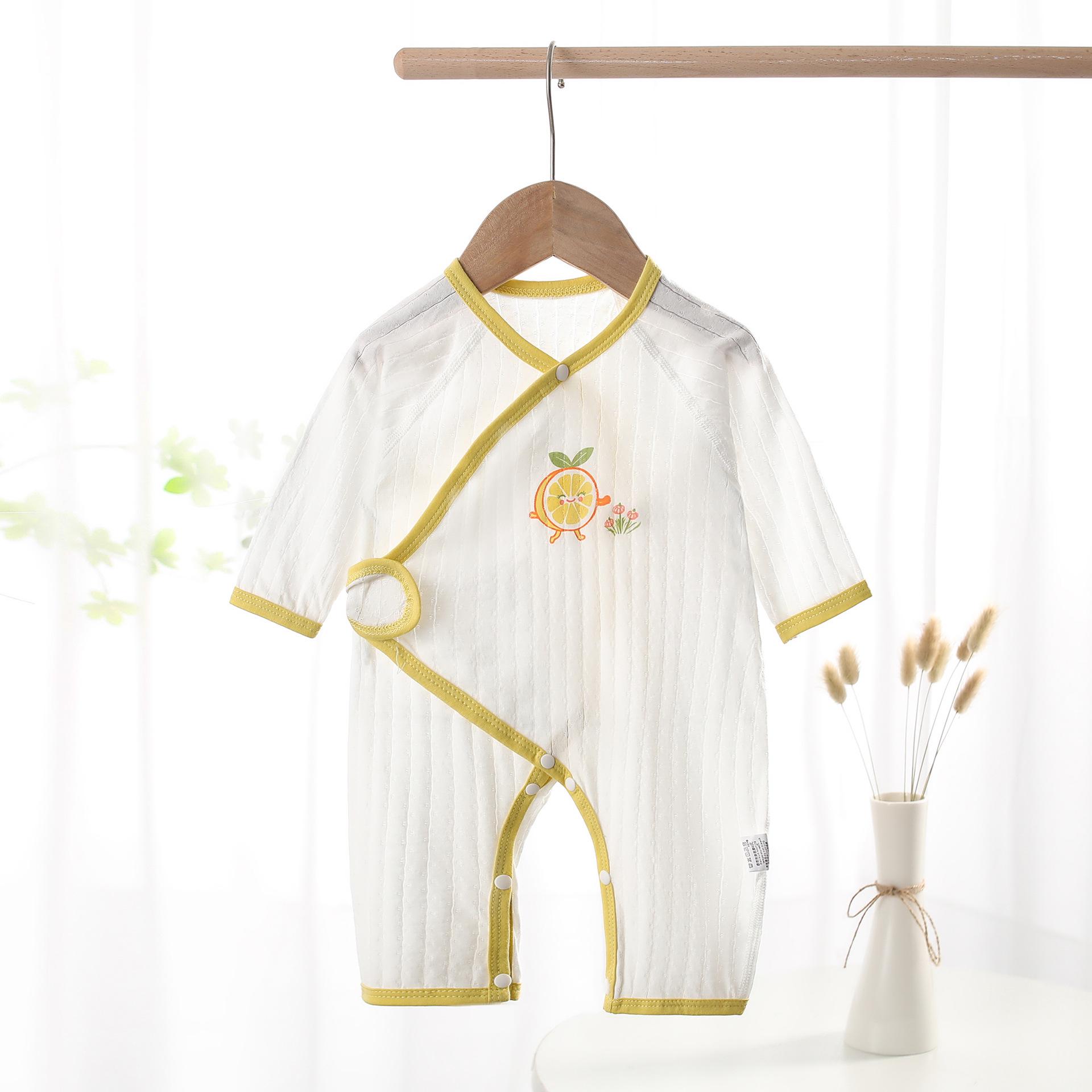 

Летние хлопковые ромперы для новорожденных - Тонкие, на липучках, бесшовные, унисекс пижамы для младенцев 52 cm жёлтый