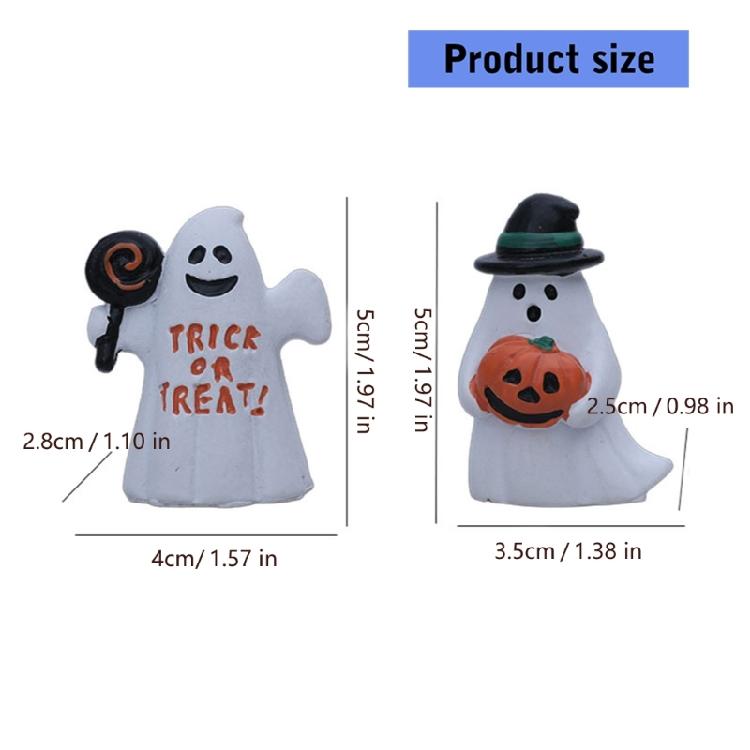 Fun Halloween Ghostly Holding Pumpkins Lollipop Figurines Decors 2Pcs Resin Craft Ornaments For Indoor Festives Styling