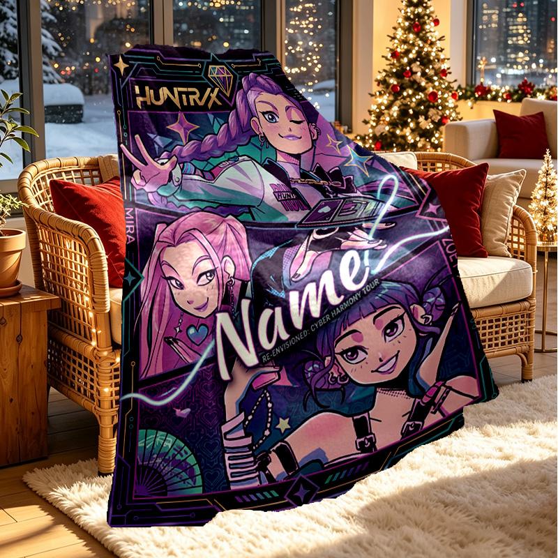 Custom Name Personalized Kpop Demon Hunter Print Blanket, Home Decor, Bedroom, Sofa, Camping, Couch, Gifts for Birthday Christmas