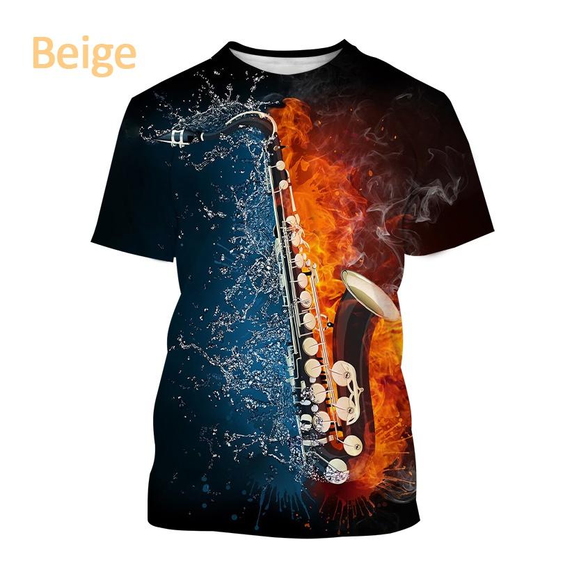 Men's Music Art Short-sleeved T Shirt 3D Printed New Jazz Musical Instrument Saxophone T Shirt Harajuku Style Streetwear Top