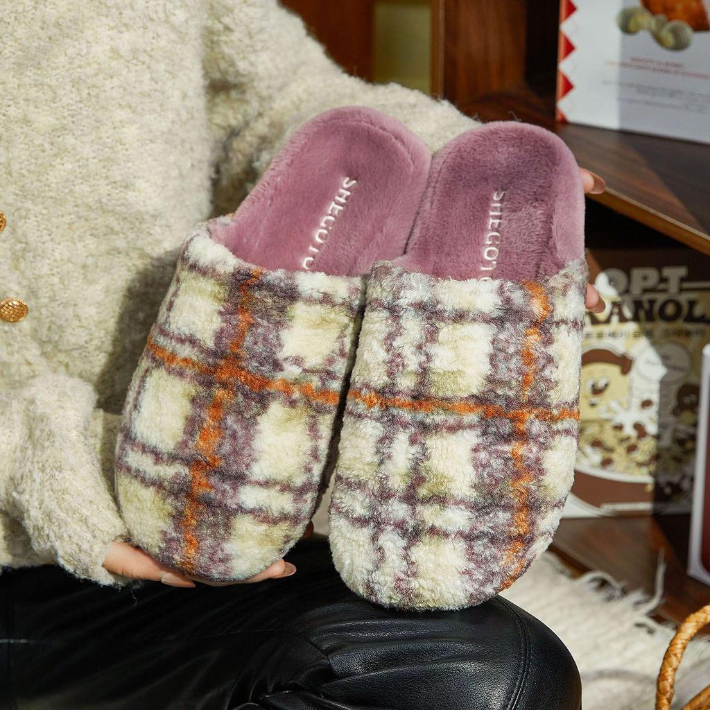 Ant's Love Plaid Fashion Comfortable Home Couple Style Closed-Toe Cotton Slippers for Men and Women - Autumn & Winter Collection