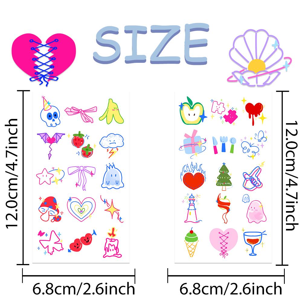 10sheets Colorful Dopamine Small Pattern Tattoo Stickers For Face Arm Body Temporary Fake Waterproof Tattoo Stickers Kids Gifts