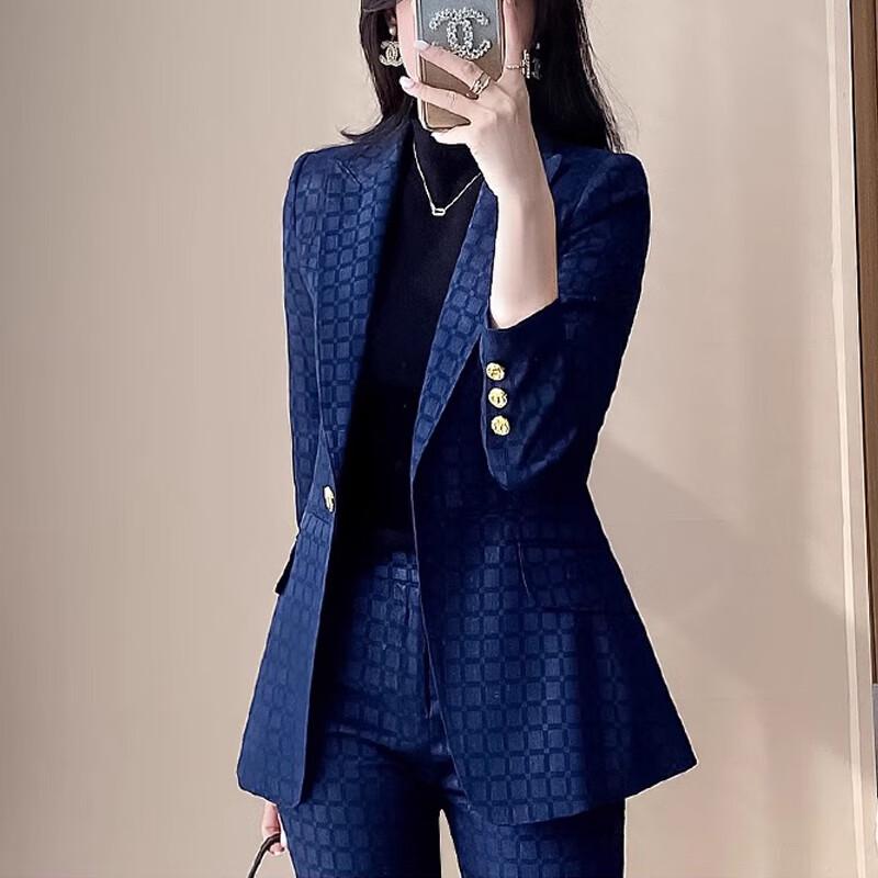 Teluoman Women's 2024 Plaid Blazer & Trousers Set