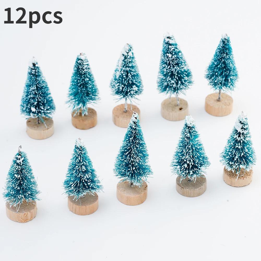 12er-Pack Mini-Künstliche Weihnachtsbäume mit Holzsockel - Tisch-Flaschenbürstenbäume für DIY-Basteln und Feiertags-Heimdekoration