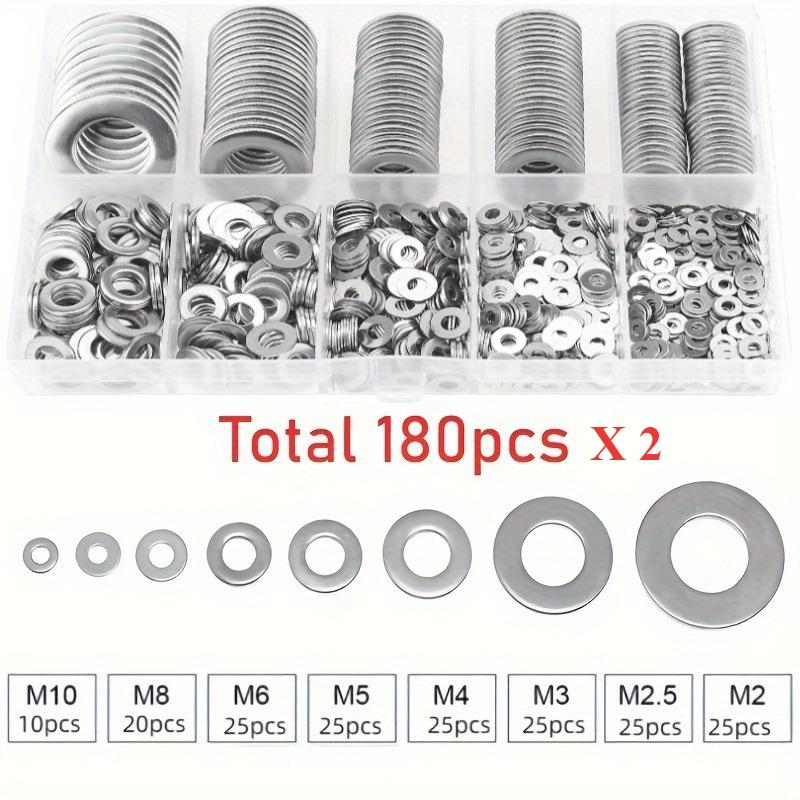 Stainless Steel Flat Washer Set M2-M16 Metal Screw Washers Rings Plain Gaskets Fastener Hardware Assortment Kits for Repair