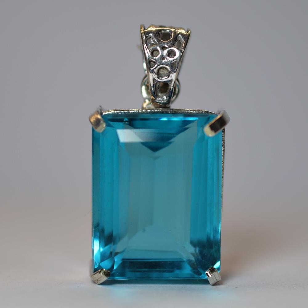 CERTIFIED Blue Sapphire Pendant 925 Sterling Silver Natural Emerald Stone 58 Ct My-487-sa