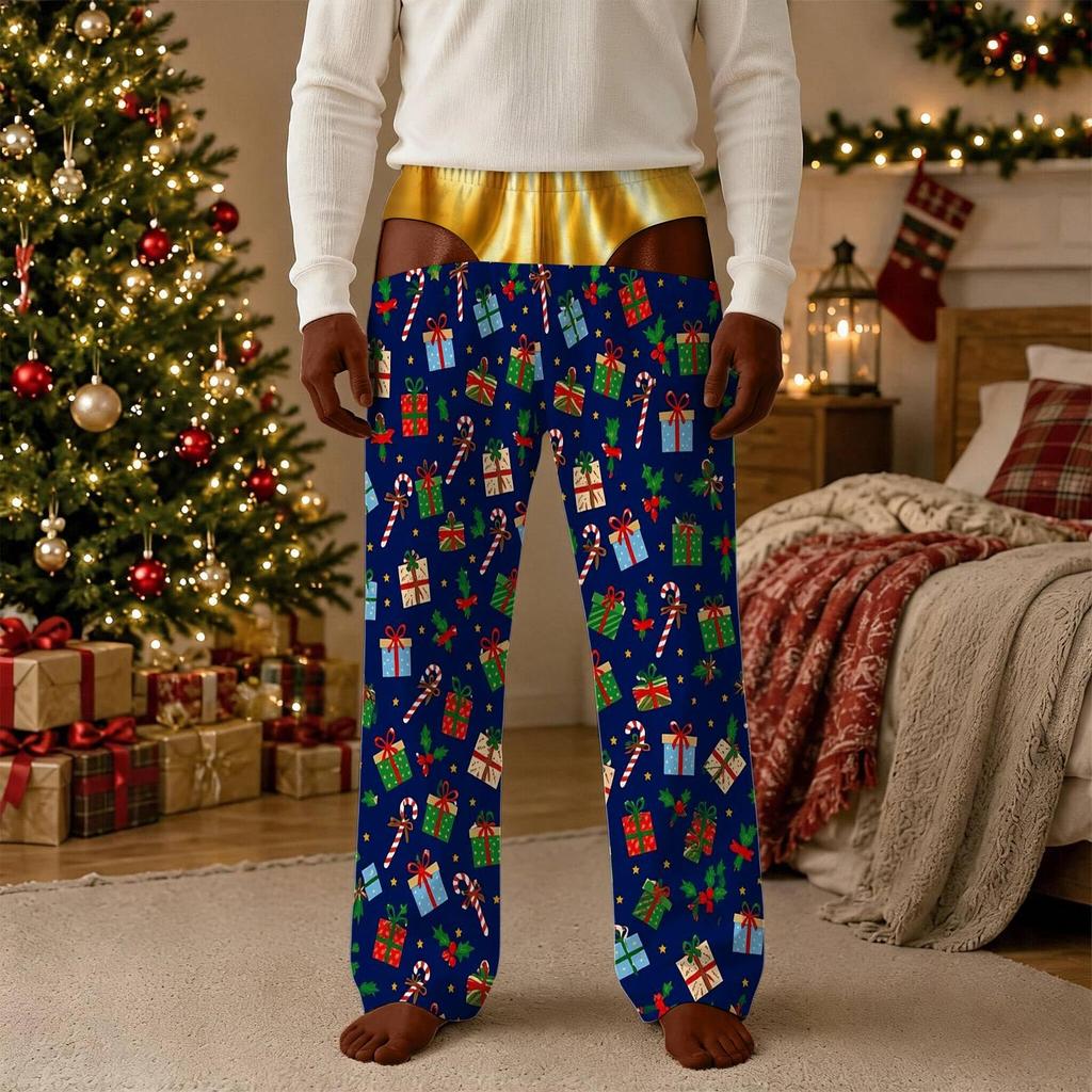 Men's Funny Christmas Print Pants with Pockets Casual Pajama Sleepwear for Holiday