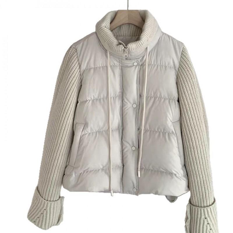 Womens Korean Style Stand Collar Knit Panel Down Jacket Short Puffer Coat 90% White Duck Loose Fit Winter