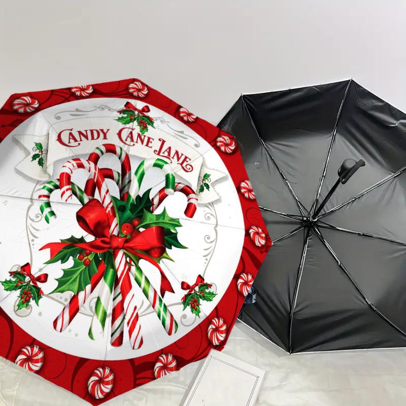 1pc Candy Cane Lane Christmas Decorations Umbrella with Plastic Handle,Suitable for All Seasons Home Travel Outdoor UmbrellaDD219