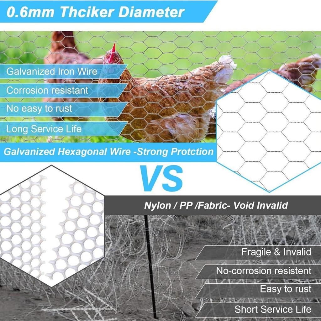 Poultry Netting Hexagonal Galvanized Netting Floral Chicken Wire Fence For Craft For Pet Animal Tree Duck Coop Garden Compost