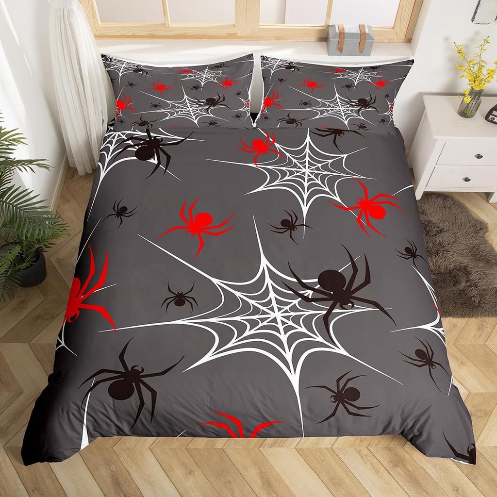 Cartoon Purple Bat Gothic Duvet Cover Halloween Bats Bedding Set Star Quilt Cover Spooky Dark Shadows Silhouette Halloween Decor