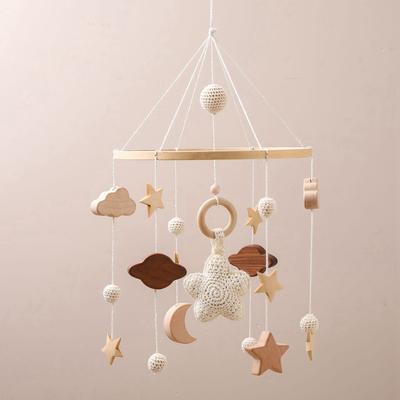 Baby Crib Mobile Wooden Bed Bell Rattle Toy Soft Felt Star Moon Wind Chime Pendant Newborn Comfort Bed Bell Toys Baby Gift