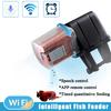 WiFi Automatic Fish Tank Feeder Aquarium Pond Food Feeder Timer Speech Control Dispenser Adjustable 5V/2V Black