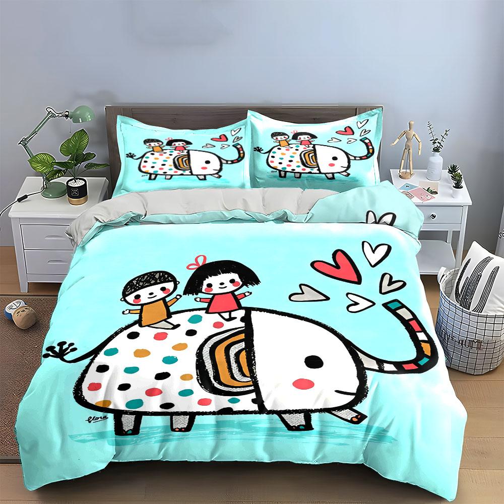 Elephant Kids Art Decor Set Soft Comfortable Duvet Cover Bedding Set Included 1*Duvet Cover & 2*Pillowcases, Gift