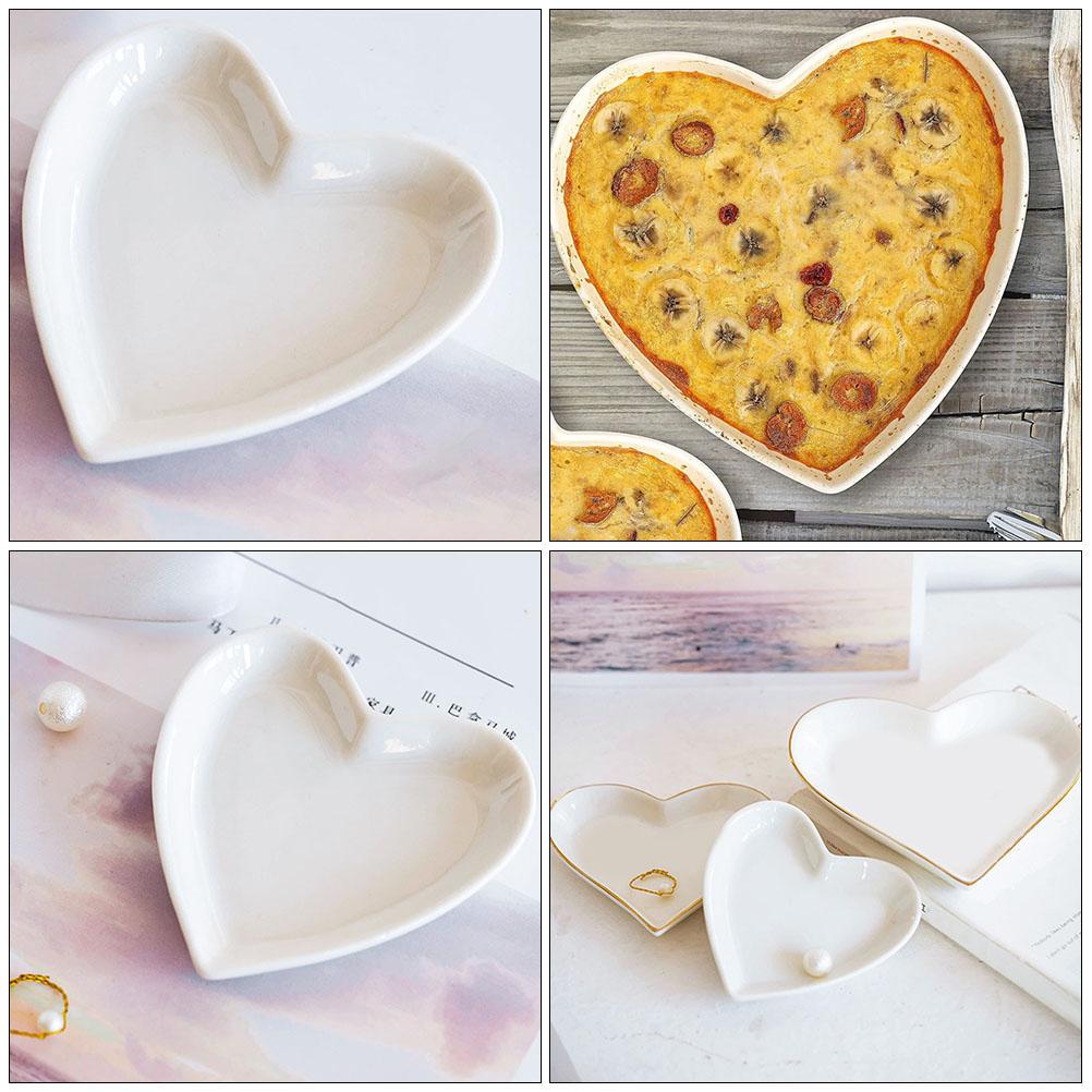 2Pcs White Serving Tray Ceramic Snack Plates Food Dish Heart Shaped Ceramics Tableware Snack Dessert Dining Table