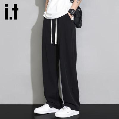 Izzueit Herren Eis Seide Locker Gerade Freizeit Hose