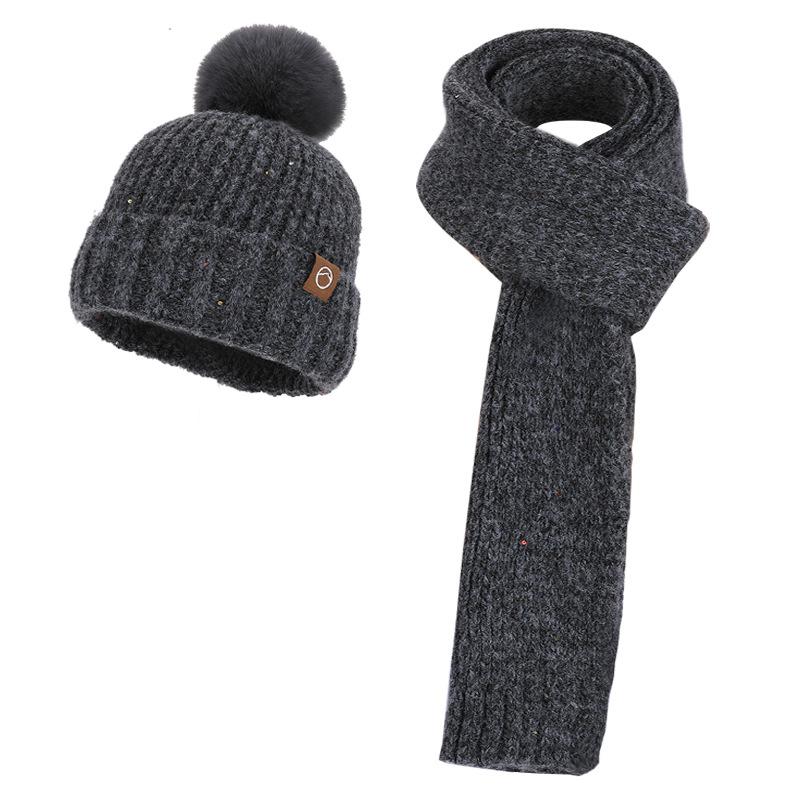 Winter Velvet Ear Protector Pullover Hat Women's Cold Protection and Warmth Knitted Wool Hat Wool Hat Scarf Gloves Three-piece Set