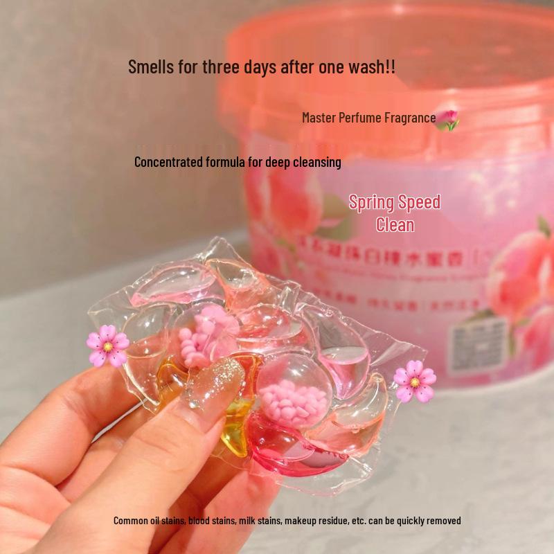 Quansujie 6D Wasmiddelpods - Witte Perzik & Honing Geur, Camelia Geur, Krachtige Vlekverwijdering, Langdurige Frisheid - 70 Pods
