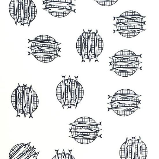 Dyeing Anbo Hand Towel Pacific Navy Authentic Dyed Cotton Made in 35cm x 100cm "Grilled Saury, Blue" 100% Tokuoka, Japan,