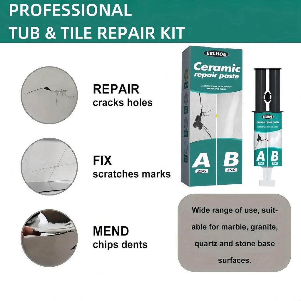 Ceramic Tile Repair Paste Ceramic Tile Repair Small Holes Ceramic Tile Repair Kit AB Mix Paste Tile Adhesive Porcelain Sink Repair Kit White