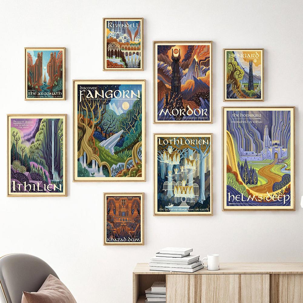 Vintage Rings Posters Middle Earth Travel Landscape Art Movie Prints Canvas Printing Wall Picture for Living Room Home Decor