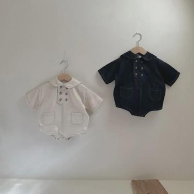 Baby Double-Breasted Cotton Bodysuit with Lapel and Pockets - Unisex Autumn Outerwear Jumpsuit