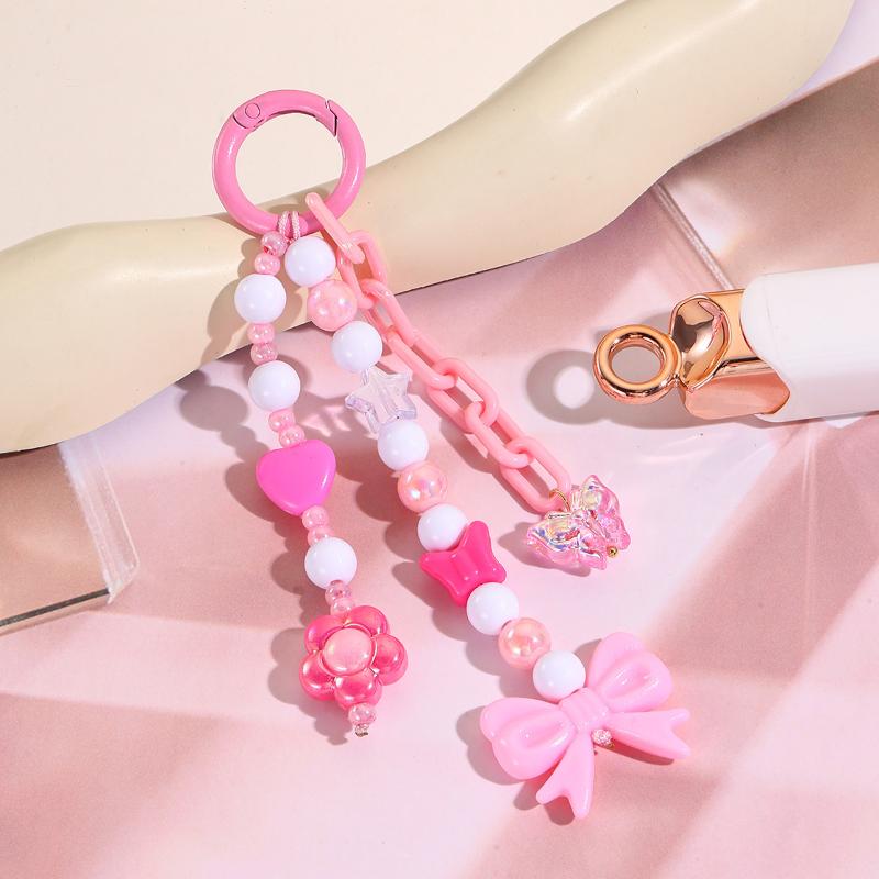 Y2K Trendy Creative Beaded Keychain Personalized Versatile Keyring Phone Lanyard For Girls Bag Pendant Key Hanging Decoration