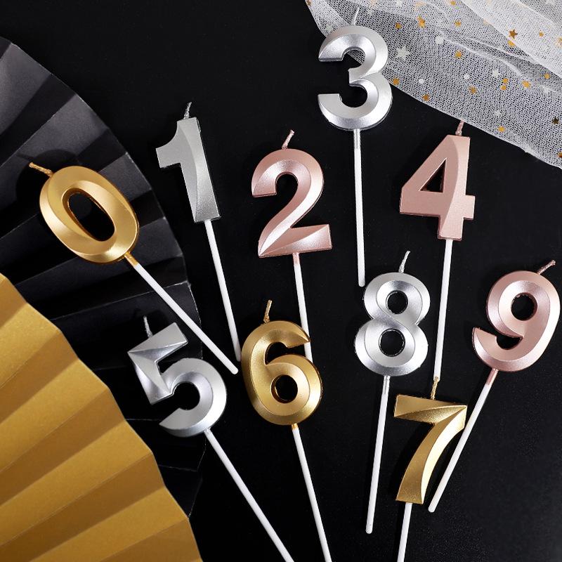 Gold and Silver Number Candles for Birthday Cakes - Pink Exquisite Design