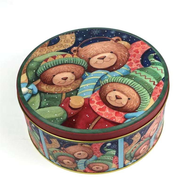 Round Gift Packaging Box Christmas Candy Chocolate Tin Box Cartoon Pattern Cookie Jars With Lid Travel Portable Coin Storage Box